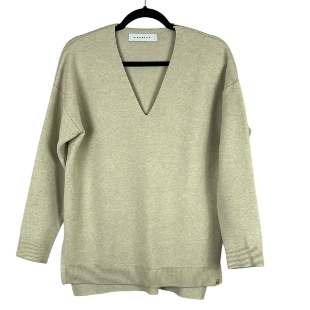 Rino & Pelle Neutral Minimalist V Neck Viscose Blend Oversized Sweater XS Cream